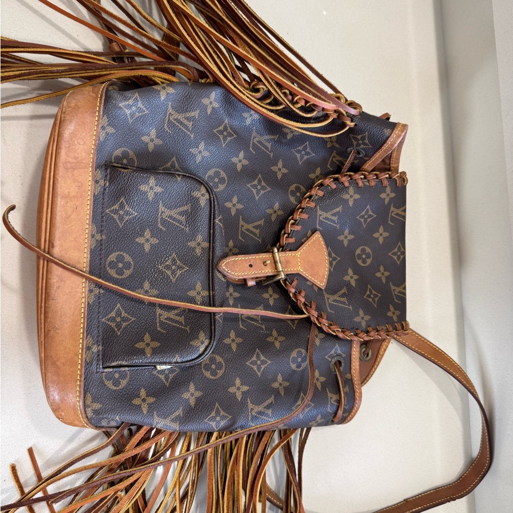 Louis Vuitton Brown and Tan backpack with Fringe by Vintage Boho Bags